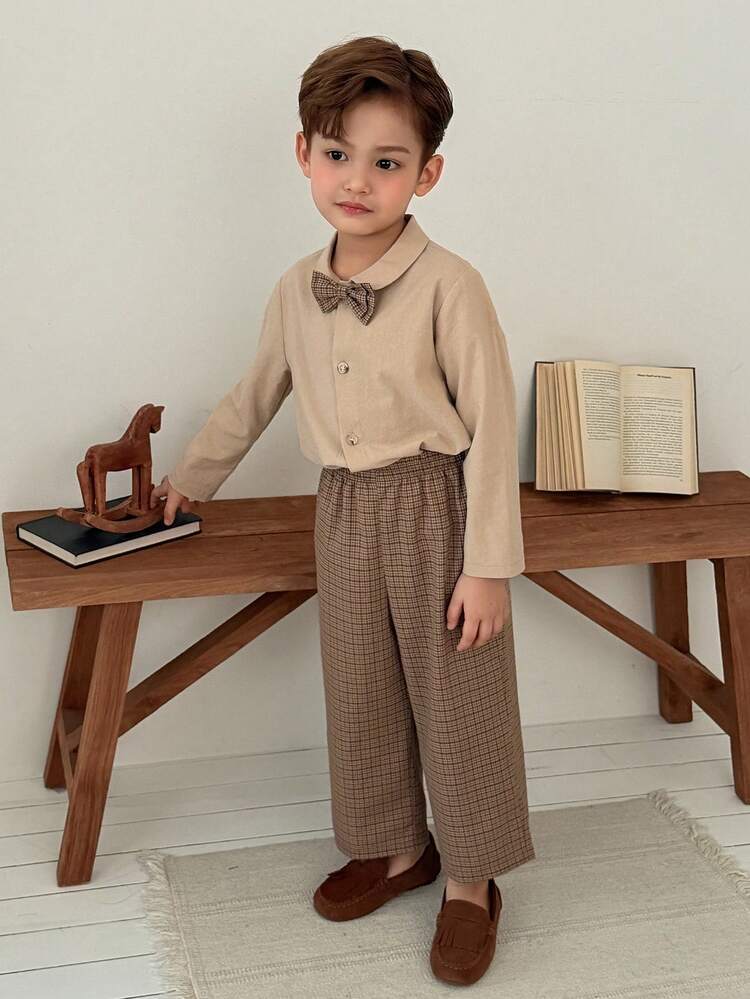 Young Boys Long Sleeve Casual Front Button Minimalist Design Gentleman Outfit