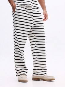 SUMWON Horizontal Striped Short Sleeve Polo And Matching Pants Co-Ord Set Casual Summer Outfit For Relaxed Weekend Wear - Apricot - View 4
