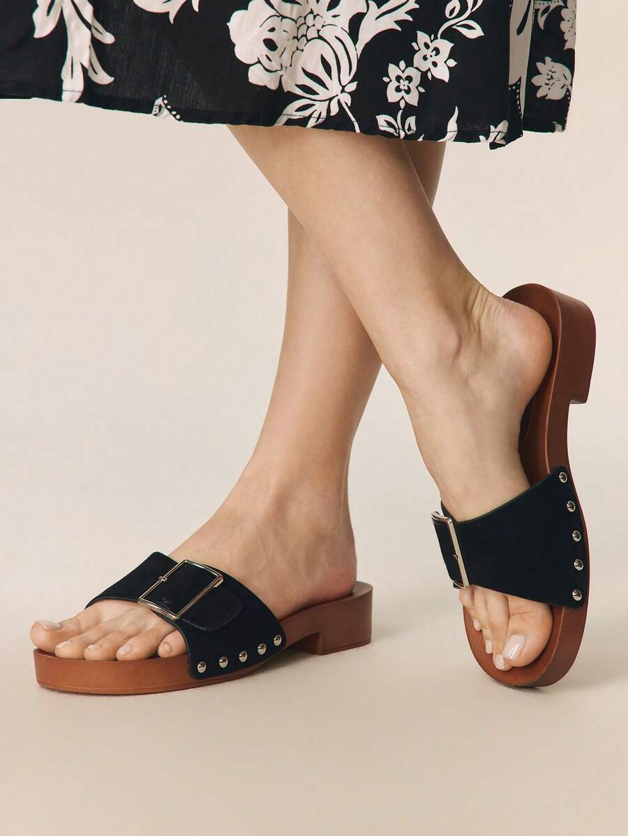 Styleloop 圣诞节女士绑带厚底凉鞋 - 黑與白 - 查看 1