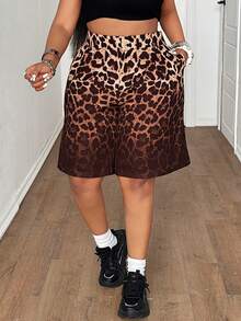 Maweii Plus Size American Leopard Print High Waist Casual Loose Shorts, Summer Sports Bermuda Pants - Brown - View 3