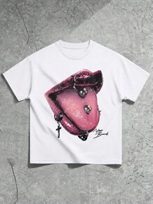 ROMWE MEN Street Life Men's Gothic Hell Eye Print Short Sleeve T-Shirt, Summer - White - View 1