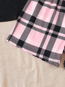 2pcs/Set Girls Pink And Black Summer Casual Heart Butterfly Print Short Sleeve Top,Pink Plaid Shorts,Loose Comfy Big Kids Sleepwear Homewear,Pe - Multicolor - View 11