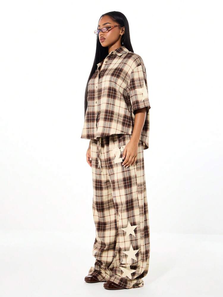 SUMWON WOMEN Oversized Plaid Button Down Shirt