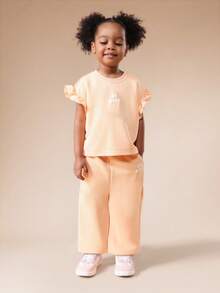 SUMWON Girls Ruffle Sleeve Be Kind Graphic Tee And Wide Leg Pants Two Piece Casual Coordinating Set For Spring Summer Vacation - Orange - View 7