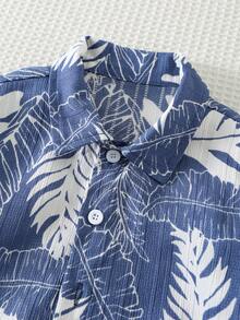 SHEIN 3件套男女宝宝可爱度假风衬衫套装，短袖T恤和针织上衣叠穿，男宝宝度假裙套装，服装套装，夏威夷风情裙 - 藏蓝色 - 查看 5