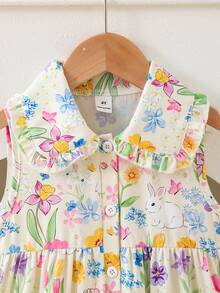 SHEIN Elladie kids 女童碎花印花翻领无袖A字连衣裙，优雅甜美风格，适合日常穿着和度假。 - 彩色 - 查看 9