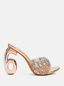 CUCCOO TILAWA Tacones altos de lujo elegantes con strass para mujer, sandalias de tacón alto con strass, que muestran elegancia, estilos versátiles y de moda, zapatos de tacón alto cómodos para mujer, sandalias decorativas con strass brillantes. Verano - Champán - Ver 2
