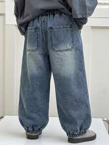 DAZY 男童休闲宽松弹力腰带牛仔裤，带口袋 - 藍色 - 查看 5