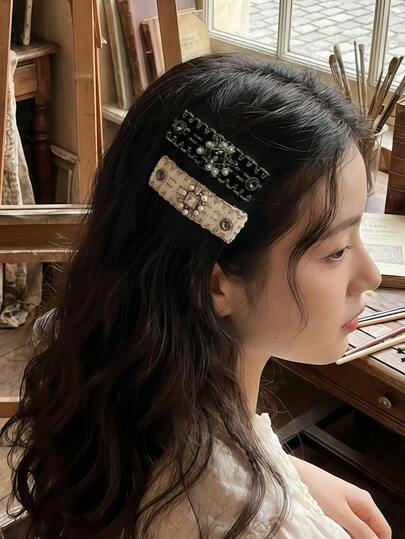 Joivida 复古装饰发夹（ABS树脂） - 珍珠金属点缀发卡，优雅复古女士发饰，馈赠亲友的贴心礼物，日常/派对发饰发夹