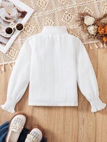 SHEIN 女小童褶邊荷葉袖小高領襯衫 - 白色 - 查看 2