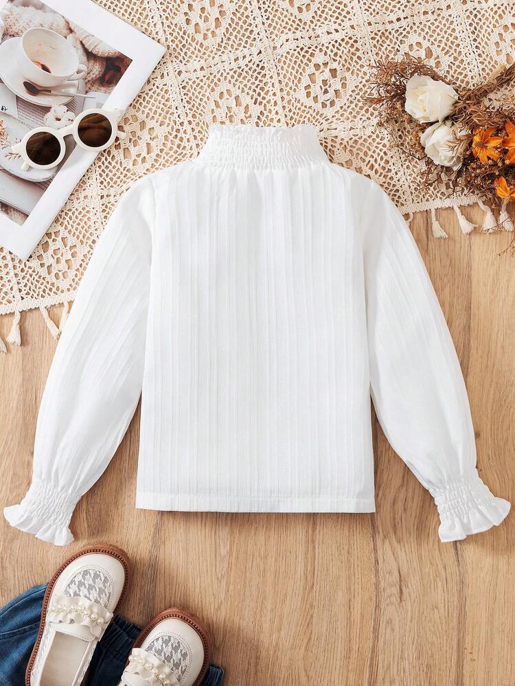 Young Girl Frill Trim Flounce Sleeve Mock Neck Blouse