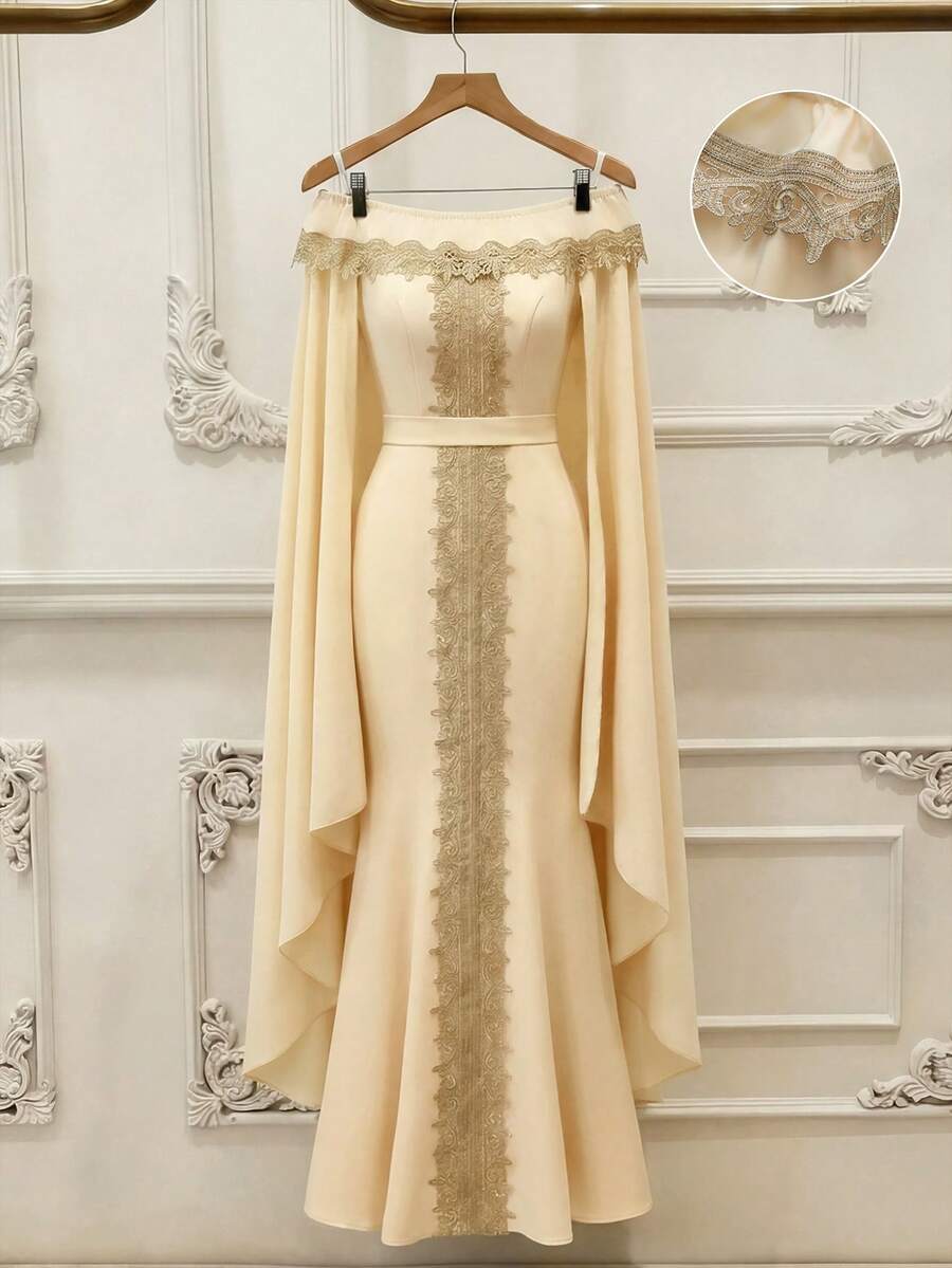GlowEve Đầm dạ hội thanh lịch kiểu Trung Đông, thắt eo, thích hợp cho các dịp trang trọng. - Màu be - Xem 1