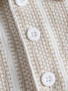 TOKVUE 男式前扣短袖条纹休闲 Polo 衫 - 咖啡棕 - 查看 3