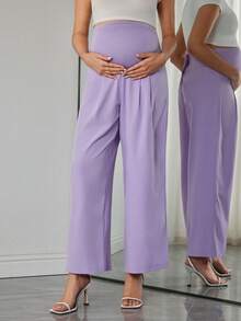 Momance Pantalones casuales de maternidad de unicolor, pantalones rectos con soporte para el vientre - Púrpura malva - Ver 3