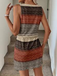 Easowa Đầm ngắn nữ kiểu dáng thường ngày kẻ sọc phối màu tương phản, thích hợp cho mùa xuân/hè. - Nhiều màu - Xem 7