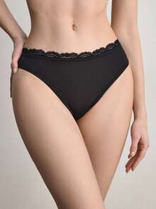 Ocili Shiny Swimwear Lace Lingerie Comfortable Women Thong - Black - View 4