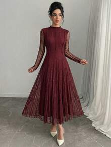 Modelyn Đầm ren trắng thanh lịch dành cho phụ nữ - Màu Đỏ Sâu - Xem 4