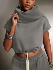 Denimoi Áo nỉ cổ cao có mũ, đa năng, chất liệu vải bông mềm mại, kiểu dáng thời trang đường phố. - Xám - Xem 6