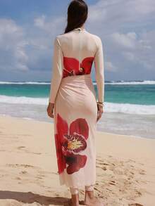 Swim Shayni Women's Random Floral Print Long Sleeve Zipper Burkini 3-Piece Set, Beach Vacation - Multicolor - View 2