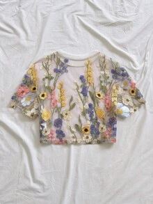 Soleia Summer Vacation Women Floral Embroidery Fashion Women Top - Multicolor - View 2