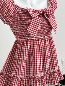 Sweetra Áo sơ mi nữ kiểu Mỹ Preppy kẻ caro hai mặt, phong cách thường ngày đa năng, dễ phối đồ, hàng mới về - Màu Đỏ Sâu - Xem 8