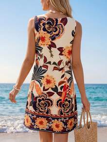 Sylviya Vestido casual de mujer con estampado floral para vacaciones, verano y playa - Multicolor - Ver 3