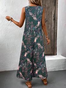 EMERY ROSE Bộ đồ 2 mảnh phong cách Bohemian cổ điển gồm áo crop top cổ tròn và quần ống rộng, trang phục thường ngày cho kỳ nghỉ biển. - Nhiều màu - Xem 2