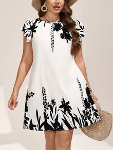 Comfylo 大码优雅印花圆领连衣裙，适合情人节、夏季、母亲节、阳光膝上连衣裙，适合母亲节外出穿着，时尚膝上连衣裙，休闲假日印花蝴蝶印花露肩膝上连衣裙，情人节度假休闲植物印花膝上连衣裙，女士休闲膝上连衣裙，女士休闲膝上连衣裙，女士印花休闲假日荷叶袖连衣裙，女士沙滩装，婚礼宾客礼服，情人节服装，女士印花圆领短袖优雅膝上连衣裙，适合夏季度假，女士膝上连衣裙，优雅礼服，女士生日装，工作夏季膝上连衣裙，女士阳光连衣裙，膝上连衣裙，黑白连衣裙，白色印花连衣裙，女士短袖白色休闲连衣裙，夏季连衣裙，短袖夏季连衣裙，泡泡袖连衣裙，印花连衣裙，女士印花连衣裙，女士白色印花连衣裙，圆领连衣裙，女士印花连衣裙，音乐节 - 黑與白 - 查看 7