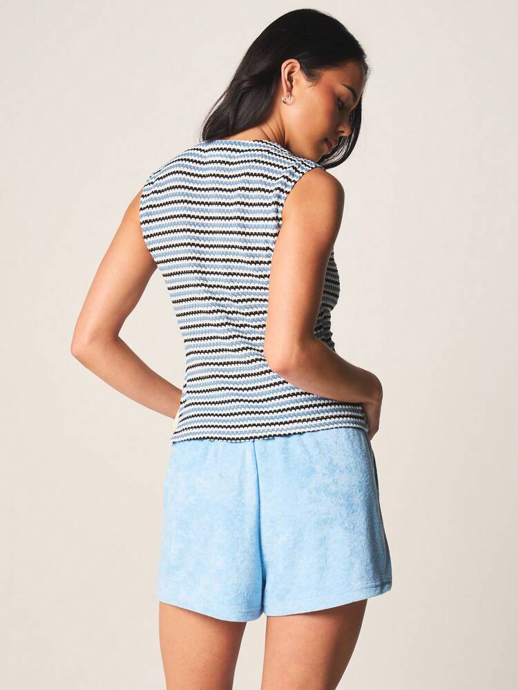 MISSGUIDED Comfortable High Rise Towelling Shorts With Elastic Waist Summer Beach Vacation Terry Cloth Relaxed Fit Mini Loungewear