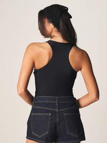 MISSGUIDED Women Sleeveless Plunge Neck Bodysuit Fitted Tank Top One Piece Basic Essential Casual Wear - Black - View 2