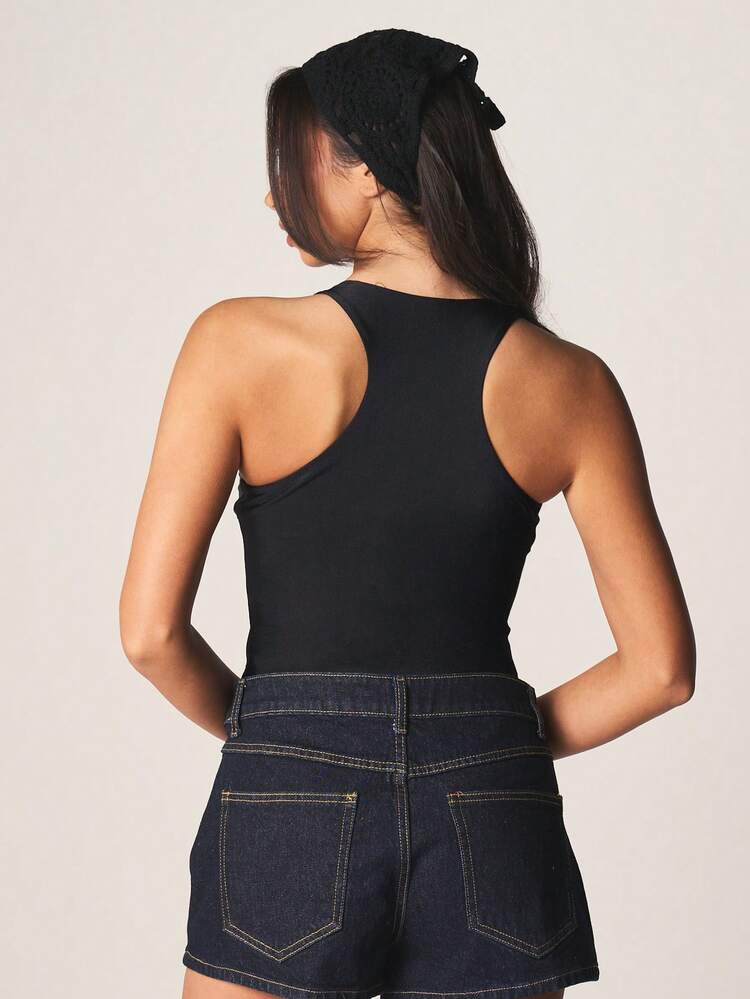 MISSGUIDED Women Sleeveless Plunge Neck Bodysuit Fitted Tank Top One Piece Basic Essential Casual Wear