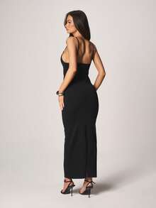 MISSGUIDED Strappy Sleeveless Knitted Bandage Bodycon Midaxi Dress With Square Neckline And Thin Spaghetti Straps For Evening Occasions - Royal Blue - View 2