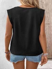 EMERY ROSE New Fashion Casual Versatile Plus Size Women Lace Patchwork Black T-Shirt - Black - View 2