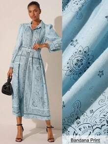 Lilora 女士度假风腰果印花泡泡长袖单排扣优雅衬衫裙 - 彩色 - 查看 8