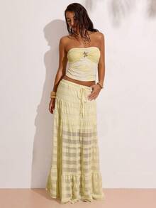 SHEIN BAE Women's Yellow Textured Skirt, Textured Skirt, Suitable For Vacation, Leisure And Holiday Occasions - Yellow - View 6