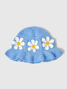 ROMWE Kawaii 1pc Women's Fashionable Y2K Handmade Crochet 3D Sunflower Bucket Hat, Suitable For Daily Outfits In Autumn And Winter Winter Outfits - Multicolor - View 14