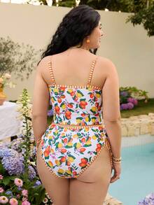 Swim Mod Bộ đồ bơi cỡ lớn gồm áo hai dây cổ chữ V in hoa và quần short cạp cao có dây rút, ngọt ngào và dễ thương, tôn dáng, thích hợp cho bãi biển và kỳ nghỉ. - Nhiều màu - Xem 2