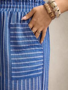 Zelara Plus Size Women's Valentine Striped Print Summer High Waist Loose Casual Pants With Pockets, Suitable For Fall And Autumn - Multicolor - View 11