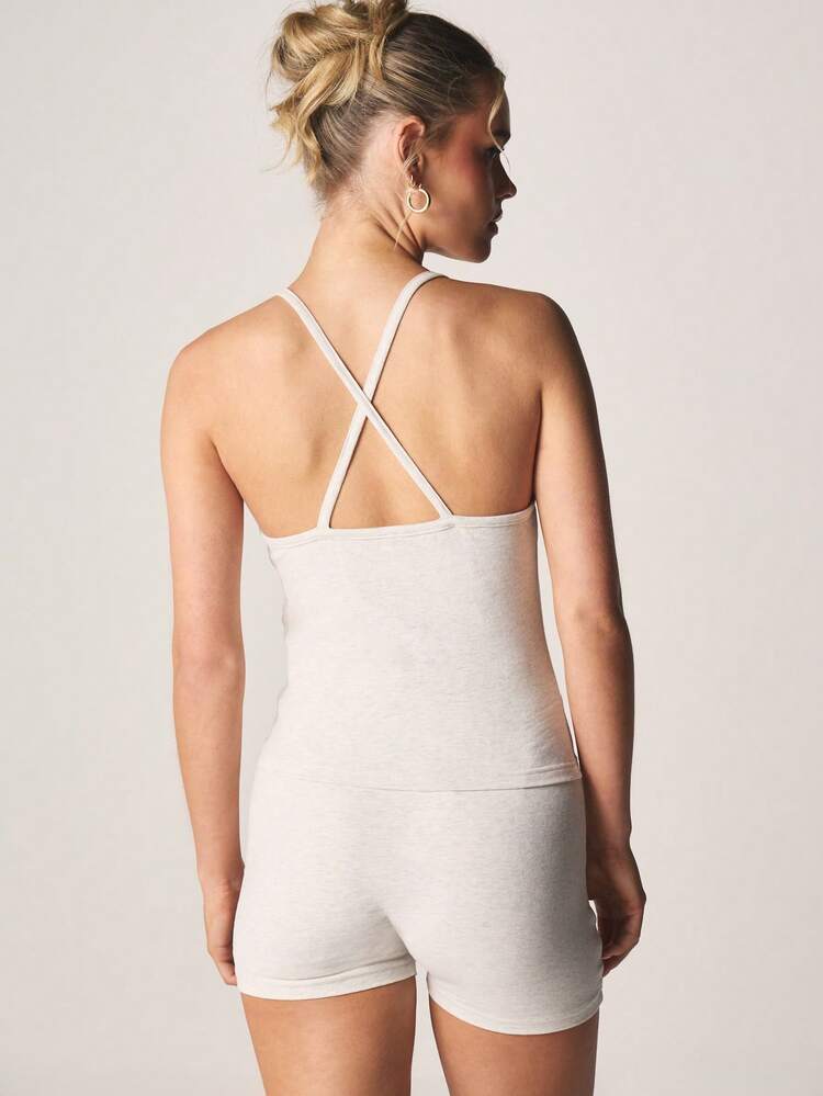 MISSGUIDED Ribbed Cotton Tank Top And Shorts Pajama Set With Crisscross Back Detail For Comfortable Sleepwear Loungewear