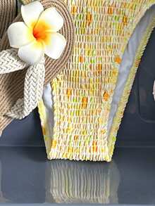 Swim Mod 2pcs Women Floral Print Soft Cup Underwire Bikini Swimsuit Set, Summer Holiday Beach - Yellow - View 3