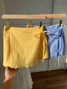 Comfortcana 2026春夏新款女装100%纯棉黄色裤裙套装，包含黄色裤裙和蓝色条纹裤裙，多件套设计，适合女性度假、复活节、圣帕特里克节、派对、婚礼、毕业典礼、优雅、休闲、奢华、外出、正式场合、情人节、狂欢节、海滩、假日、居家休闲、街头、大学、时尚、通勤、商务等各种场合穿着。 - 彩色 - 查看 6