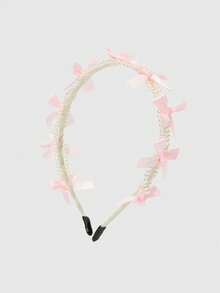ROMWE Kawaii 1件装轻奢小香氛仿珍珠发箍，温柔仿珍珠蝴蝶结发箍，甜美法式发箍，高骷髅头顶，百变头饰，发箍，发箍头带，礼品发饰 - 粉色 - 查看 4
