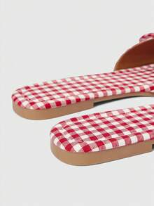 ROMWE Kawaii 2025 新款时尚女士平底凉鞋，简约方头休闲复古风格女士拖鞋 - 玫紅色 - 查看 4