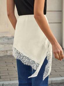 Cévolie Women's Asymmetrical Hem Lace Patchwork A-Line Skirt - Apricot - View 2