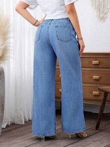 EMERY ROSE Plus Size Women Casual Washed Slant Pocket Loose Wide Leg Jeans - Light Wash - View 2