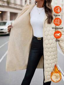 SHEIN Clasi Abrigo acolchado largo para mujer, diseño clásico y versátil con capucha, para invierno - Albaricoque - Ver 1