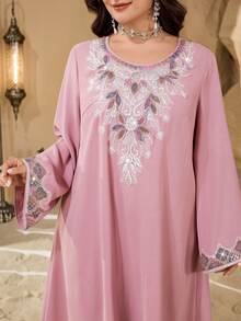 SHEIN Najma Plus Size Middle Eastern Style Simple Elegant Arabic Dress For Women - Pink - View 1