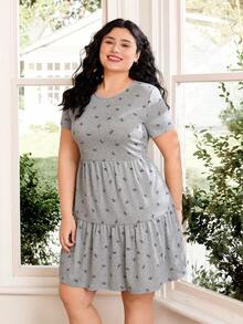 Solflare Đầm nữ cỡ lớn in hình bướm, cổ tròn, tay ngắn, viền bèo nhún, kiểu dáng thường ngày. - Nhiều màu - Xem 5