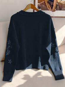 GlowEve CURVE 优雅法式刺绣宽松V领开衫外套，适合大码女性，秋冬季穿着 - 寶藍色 - 查看 2