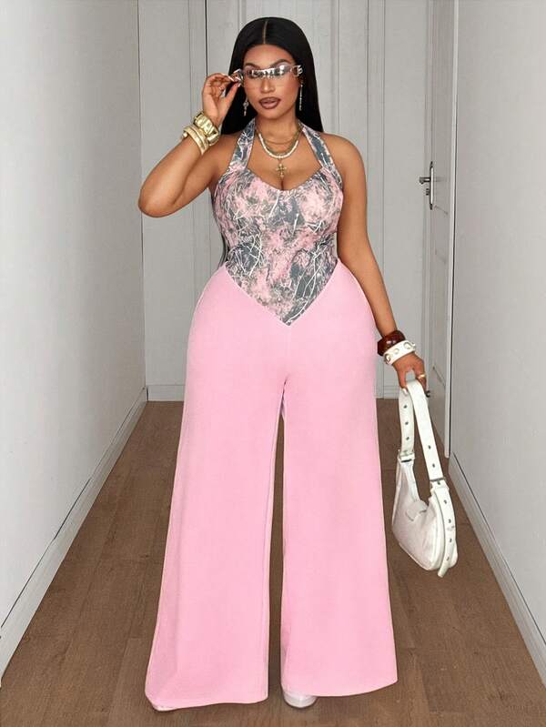 Maweii Mono con estampado y lazo para mujer talla grande